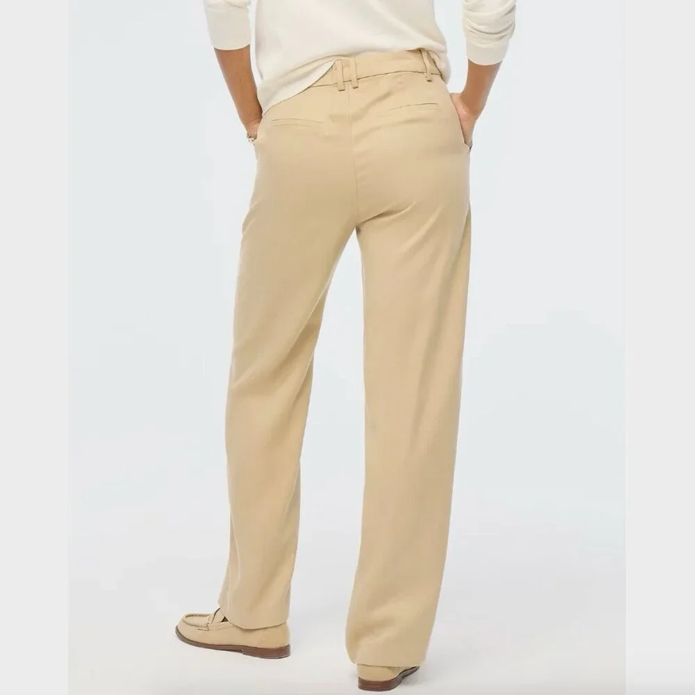 J. Crew Wide-Leg Pleated Twill Trouser Pant in Tan - Size 12